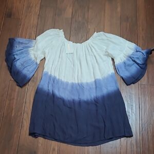 NWT Seven Islands White-Blue-Navy Blue Ombre Dress with Bell Sleeves size Large